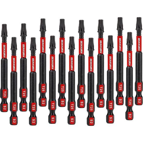 15tlg. T25 Torx Schrauberbitsatz 75mm, Schlagfest, S2 Stahl, Magnetisch (1/5)