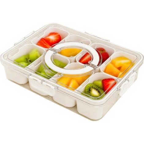 Scatola per snack monoblocco con scomparti, 8 scomparti, piatto per snack con coperchio, ciotola per snack con manico, organizer per snack portatile e versatile, scatola per frutta (1/5)
