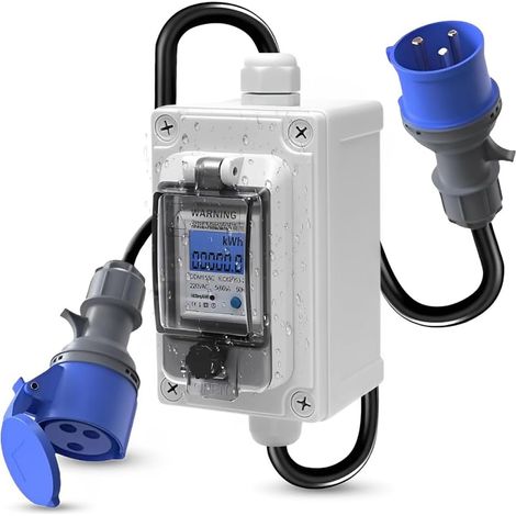 Compteur Électrique Numérique Mobile, Mobile Digital Meter 230V 16A, Prise Compteur D'énergie IP67 Extérieur, avec Câble en Caoutchouc, pour Mobil-homes et Véhicules électriques (1/5)