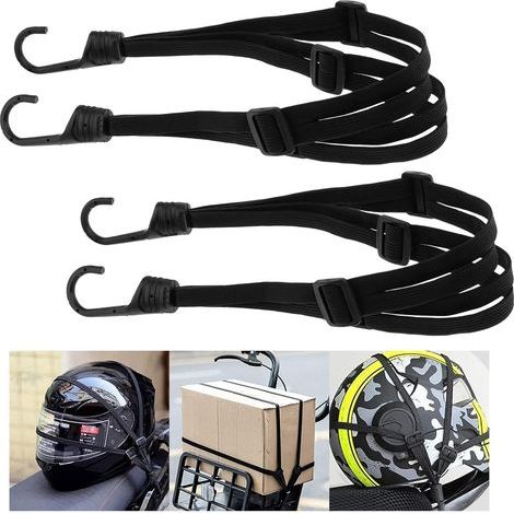 Tendeurs Elastique avec Crochets, 2 Pièces Étendeur Sangle Bagage Réglables, Sangle Élastique avec 4 Boucles Coulissantes pour Moto Fixation de Casque Bagages Sac en Bandoulière (1/5)