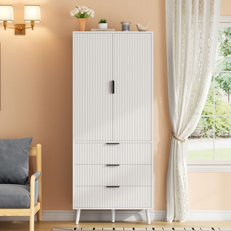 Meuble haut de cuisine 75×35×180 cm, 2 portes et 3 grands tiroirs, tablettes sur portes, armoire de stockage pour cuisine, salon et salle à manger (1/5)