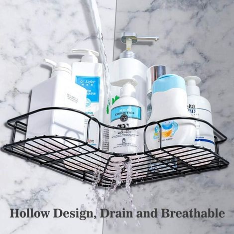 Etagère d’Angle De Douche Antirouille, étagères de Salle de Bain, Serviteur Douche Montage sans Perceuse Murale Douche étagère - Autocollant Adhésif Inclus (Noir)- (1/2)