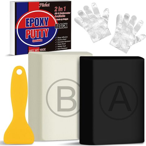 Mastic Epoxy Noir, 280g Pâte à Réparer Epoxy Bicomposant Colle pour Collages Multiples Matériaux Métal, le Bois, le Plastique, la Céramique, Pierre, Réparer les Fuites et Combler les Fissures (1/5)