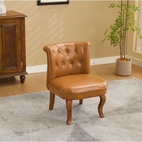 Butaca de cuero auténtico marrón claro, patas de madera de caucho, 60,5 x 56 x 72,5 cm HAVRYA (1/5)