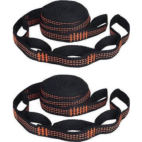 Filiyano-[RM] Lot de 2 sangles de hamac ultra-résistantes de 2 m pour camping, hamac de jardin et balançoire. Corde haute résistance (LGL) orange. (1/4)