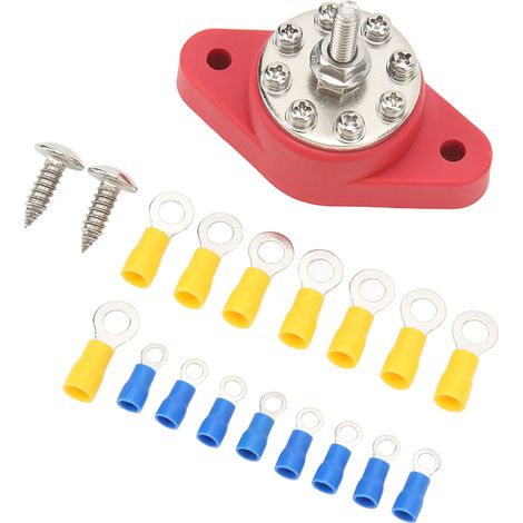 Bloc à 16 bornes pour bornes de batterie M6 de 1/4 de pouce, adapté aux automobiles, camping-cars, bateaux et camions. (1/5)