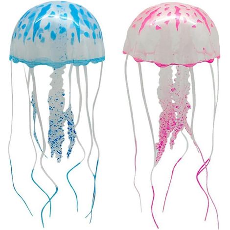 2 Pièces Méduses Artificielles en Silicone, Décor d'Aquarium Lumineux, Ornements Colorés pour Réservoir, Méduses Simulées pour Décoration de Poissons, Lot de 2 (1/5)