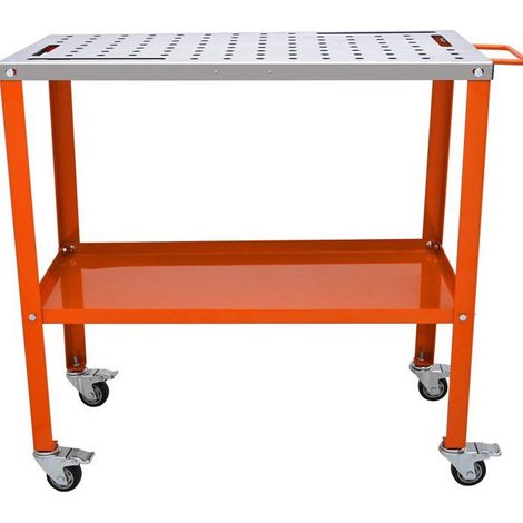 Table de soudure mobile en acier - 91,4 x 45,7 cm - Charge 544 kg - Sur roulettes à frein - 2 niveaux (1/5)