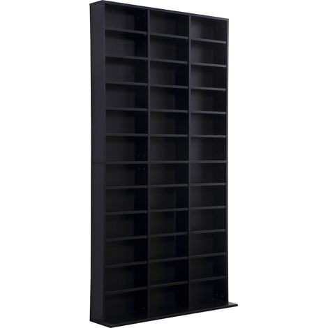 Homcom – Étagère de rangement pour CD et DVD – 36 compartiments réglables – MDF noir – Dimensions 102x23,5x195 cm – Meuble moderne