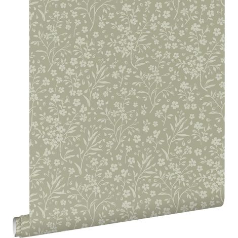 papier peint fleurs vert grisé clair - ESTAhome (1/5)