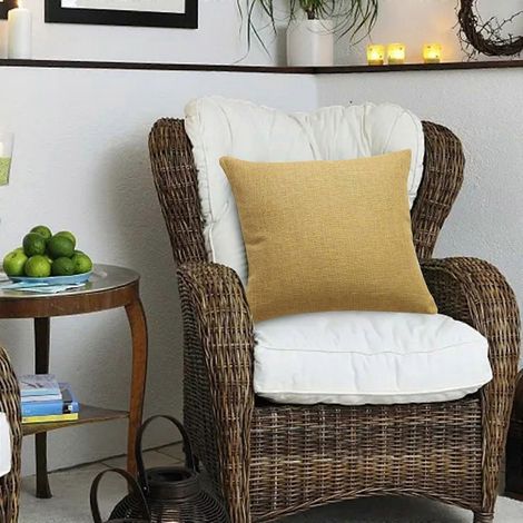 Coussin décoratif pour canapé, 1 taie d'oreiller en coton avec pompons, style champêtre simple et littéraire, 45 x 45 cm, décoration printanière (1/4)