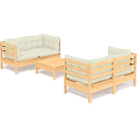 Maison Exclusive - 5-tlg. Garten-Lounge-Set mit Creme Kissen Kief