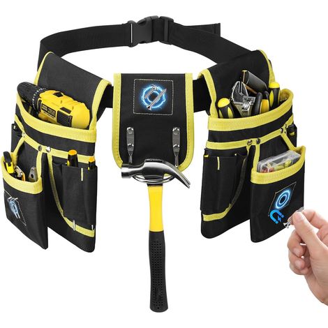 Ceinture Homme Porte Outil, Ceinture à Outils avec 26 Poches, Ceinture de Travail, Sac à Outils en Oxford avec Organisation des Outils Matériels pour Électricien, Charpentier, Construction