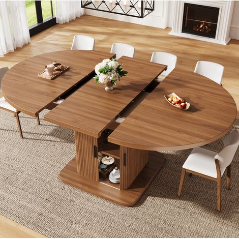 Mesa extensible ovalada con almacenamiento, 110-149,8 cm, MDF y metal DESVIAE (1/5)