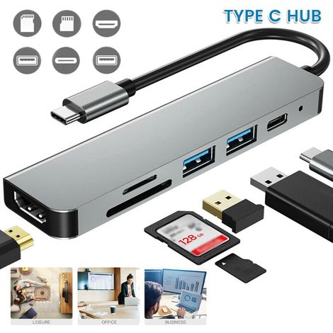 Hub USB-C vers HDMI 6 en 1, adaptateur TV 4K, charge rapide PD 87 W, compatible avec ordinateurs portables, tablettes et téléphones. Usage quotidien à domicile. (1/5)
