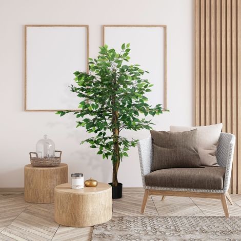 Plante artificielle de ficus, fidèle à la réalité, 150 cm de haut, avec pot, verte