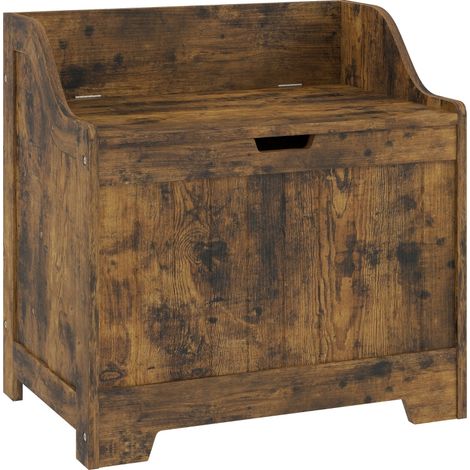 Coffre de rangement avec charnière de sécurité, coffre en bois avec poignée encastrée pour salon et entrée, brun rustique (1/5)