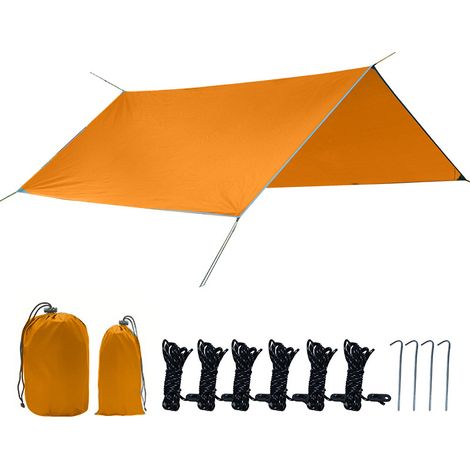 Bâche Anti-Pluie,3x3M Tente de Camping Tarp Shelter Sol Camping Tarp Rain Fly Toile de Tente Anti-UV Soleil Ripstop Camping Bâche Imperméable pour Randonnée Voyages,orange