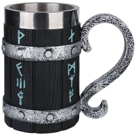 Chope à bière viking en bois, chope artisanale en bois avec doublure en acier inoxydable, chope vintage de 600 ml, tasse médiévale pour café/boissons/jus (pour homme)