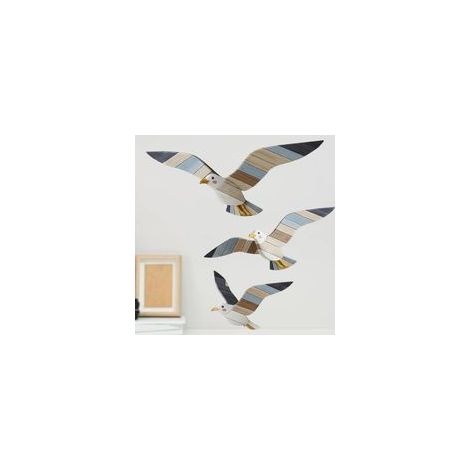 Décoration Murale de Plage en 3 Pièces, Decor Mouettes, Décoration Murale en Bois, Art Mural Sur Le Thème pour Salon, Chambre à Coucher, Salle de Bain, Couloir, Maison de Vacances (1/5)