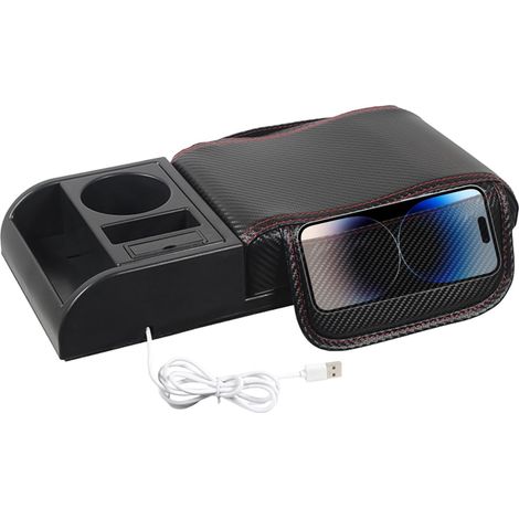 Accoudoirs de voiture Accoudoir de voiture 40 cm Coussin d'accoudoir Cuir 1400 g Console centrale Coussin avec port de charge USB Porte-gobelet Compartiment mémoire confortable pour Berline (1/5)