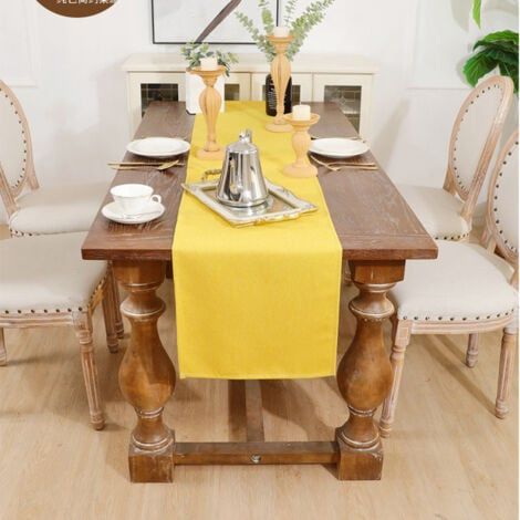 Chemin de table de printemps, jaune, lavable, saisonnier, été, décoration de table de cuisine, table à manger, intérieur,35.5 x 150 cm (1/4)