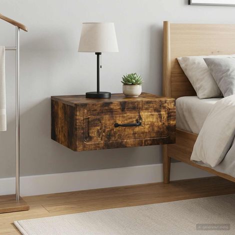 2 tables de chevet murales avec tiroirs en bois d’ingénierie, chêne fumé, 16.7kg - PANGIVO (1/5)