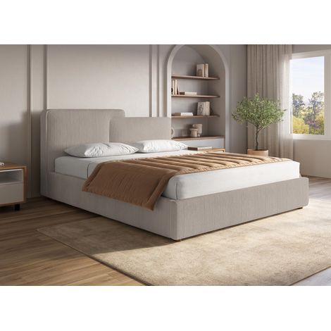 Deco In Paris – Lit coffre en velours côtelé taupe 160x200 cm – Rangement sous sommier – Tête de lit asymétrique – Design moderne et confortable (1/5)