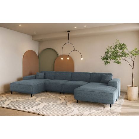 Wohnlandschaft Sofa U-Form GLORIA in Stoff Scala Blau