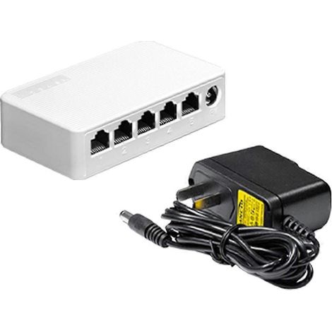 5-Port 100-Mbit/s-Ethernet-Switch, Mini-Portable-RJ45-Switch, Ethernet-Splitter mit Netzkabel und US-Stecker (1/5)