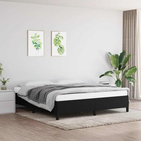 Cadre de lit 160 x 200 cm avec sommier à lattes, tissu noir, sans matelas - PANGIVO (1/5)