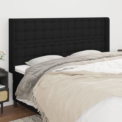 Tête de lit avec oreilles,Panneau de lit,Pour Lit adulte,Décoration murale Noir 183x16x118/128 cm Tissu XZZ128327 (1/5)