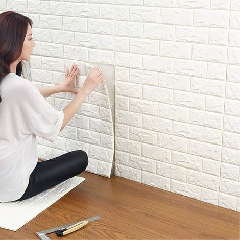 12pcs Stickers Muraux 3D Brique, Papier Peint Briques 3D, DIY Auto-Adhésif Autocollants Imperméable Stickers Imitation Brique Décoration pour le Bureau à la Maison (12 Pièce, Blanc) (1/5)