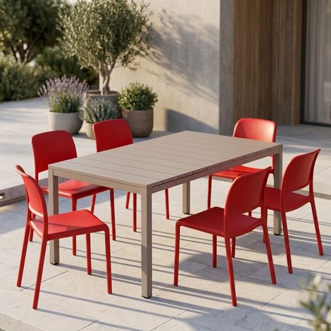 Set tavolo Rio Allungabile 140-210 con 4 poltrone Riva, per esterno e giardino -Bianco / Antracite (1/5)