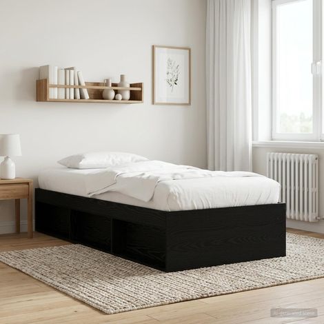 Cadre de lit 80 x 200 cm avec rangement et étagère en bois d’ingénierie chêne noir - PANGIVO (1/5)