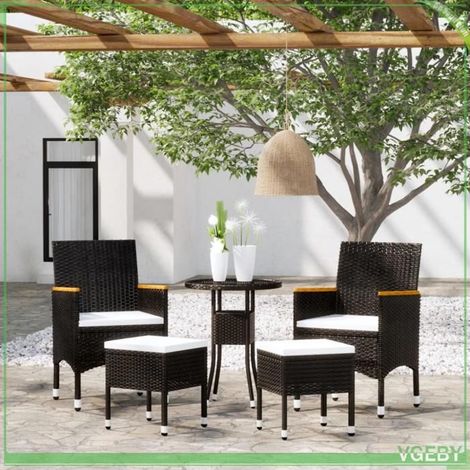Salon de jardin - 3058474 - Résine tressée noir - Table ronde Ø60 cm - 4 personnes (1/5)