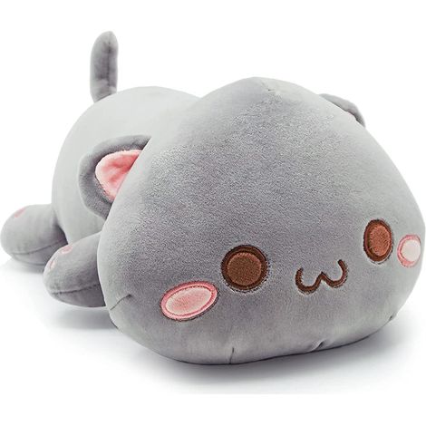 Coussin Peluche Chat Mignon, Oreiller Câlin pour Canapé Lit, Doudou Enfant Fille Garçon, Cadeau Anniversaire, Gris (1/5)