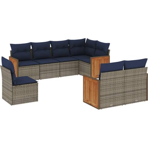 8-teiliges Gartensofa-Set mit Kissen, grau, Polyrattan vidaXL (1/5)