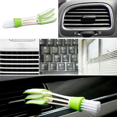 Brosse de nettoyage pour grille d'aération de climatisation automobile, outil de nettoyage double embout, brosse douce pour nettoyer le volet de la grille d'aération de la climatisation intérieure de (1/5)