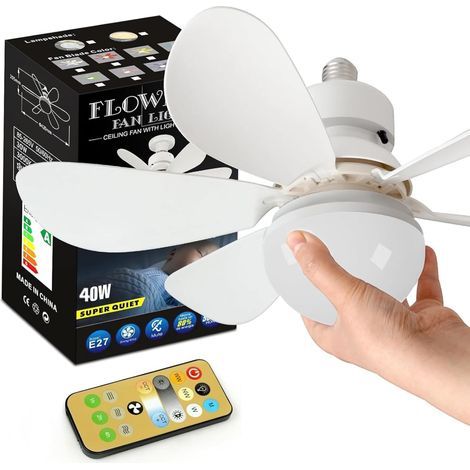 16.5" LED ceiling fan with remote control, 3-speed wind control, E27 screw base ceiling fan, 3-color dimmable for home (40 Watts) (1/5)