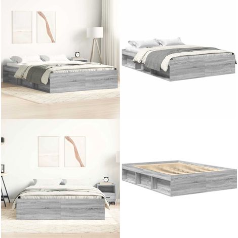 Bettgestell Grau Sonoma 140x200 cm - Holzbettfassungen - Bettrahmen - Doppelbett - Massivholzbette - Bettkasten - Home & Living (1/5)