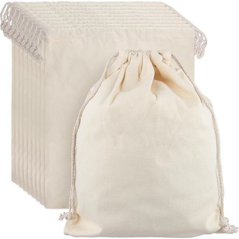 Set di 10 sacchetti di tela con coulisse - 40 x 34 cm - Sacchetti per riporre le scarpe - Sacchetti regalo per caramelle, feste, festival (1/5)