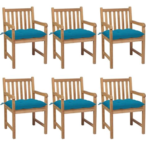 vidaXL Sillas de jardín 6 uds madera maciza de teca cojines azul claro (1/4)