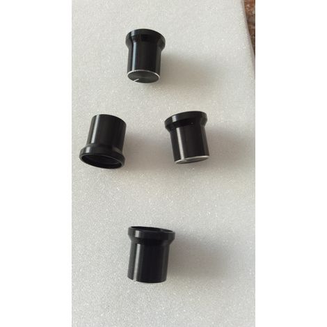 Bouton en alliage d'aluminium brillant en forme de chapeau avec bord noir brillant, diamètre supérieur 12 mm, diamètre inférieur 15 mm, hauteur totale 15 mm. Pour appareils audio et électroménagers. (1/3)