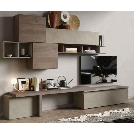 Parete attrezzata soggiorno comp  28 - Infinity  ARGILLA / BRONZO / MERCURE (1/2)