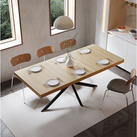 Tavolo allungabile 140-180 x 80 x 76 cm con vano nascosto, MDF e metallo, naturale HAVRYA (1/5)