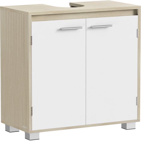 Vasagle – Meuble bas de salle de bain 30 x 60 x 60 cm – 2 compartiments réglables – MDF et aggloméré – Couleur beige naturel et blanc nuage