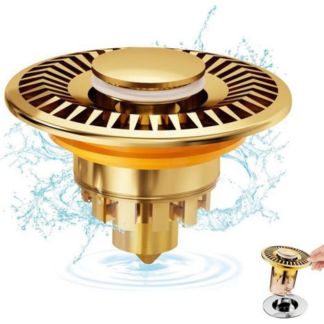 Bouchon Lavabo Salle De Bain Universel 32-43mm,Pop Up Bouchon De Vidage Universel,Up avec Joints,Bathroom Kitchen Tubs Lavabo (Or) (1/4)