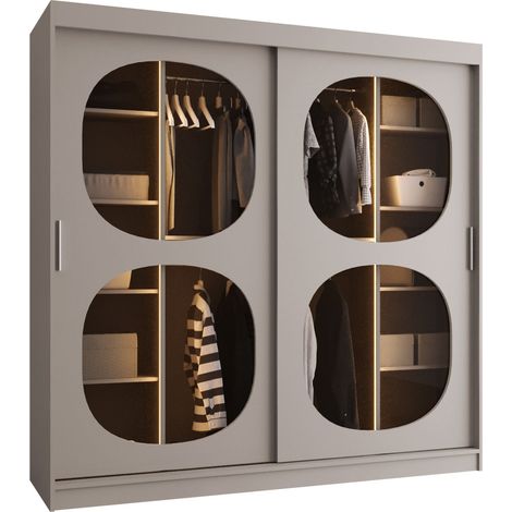 Armoire Hartford 531, Cachemire, 200x200x62cm, Portes d'armoire: Coulissantes, Nombre d'étagères: 5, LED: Disponible
