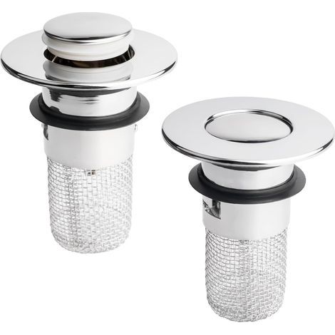 2 Pièces Bonde de Lavabo Universelle, Bouchon Lavabo Salle de Bain, Bouchon Baignoire Pop-Up, Filtre Evier Cuisine en Acier Inoxydable avec Panier Attrape-Cheveux pour Trous de Vidange de 30-40 mm (1/5)